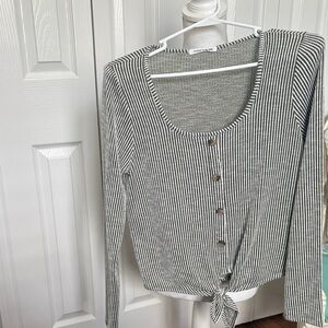 Caution To The Wind Black and White Striped Button-Down Top